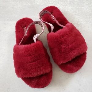Ugg Koolaburra Faux Fur Fuzzn Slipper Slides Sandals Maroon SZ 6